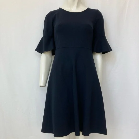 Lark & Ro Fluted Sleeve Round Neck Fit & Flare Dress Size 4 NWOT Navy